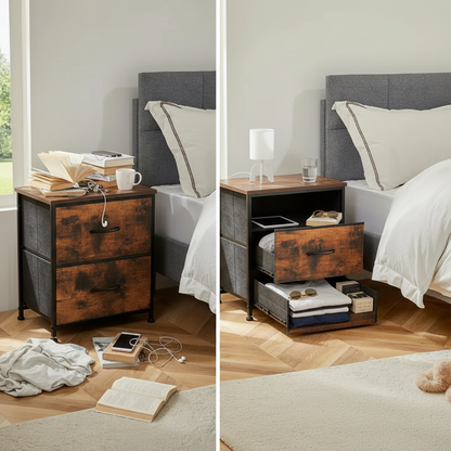 JHK Nightstand Bedside Coffee Sofa Tea Table Storage Closet Chest Clothes Display For Bedroom 2 Fabric Drawers Cabinet Furniture