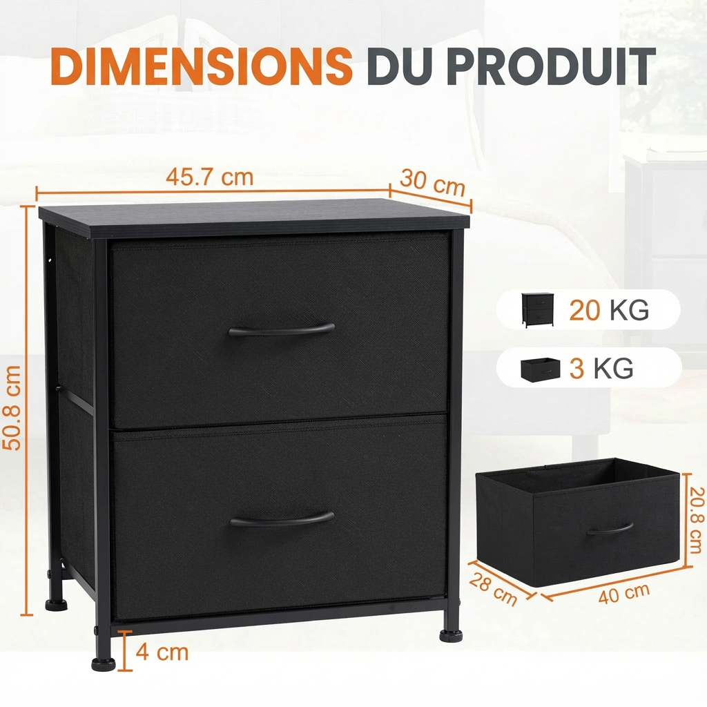 JHK Nightstand Bedside Coffee Sofa Tea Table Storage Closet Chest Clothes Display For Bedroom 2 Fabric Drawers Cabinet Furniture