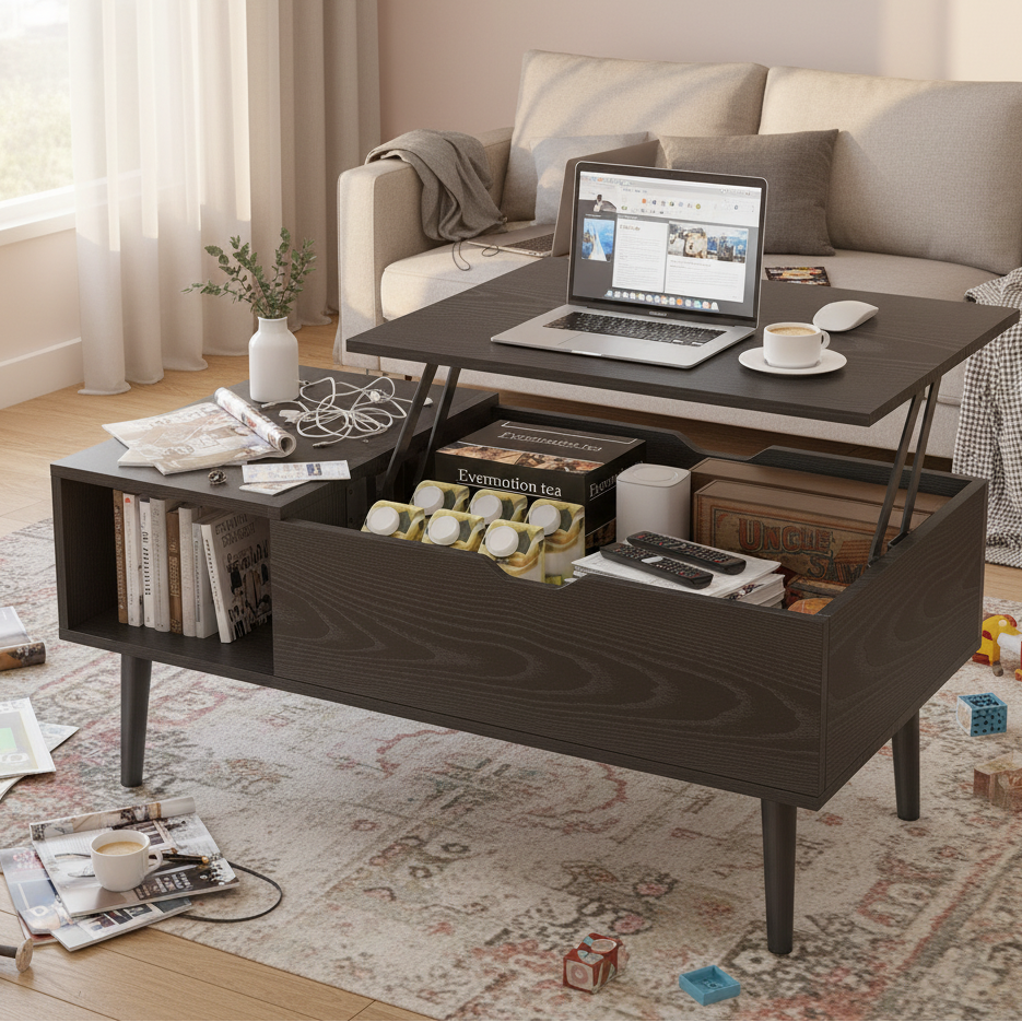 JHK Lift Top Coffee Tables For Living Room 39.37"x19.7" Desk Tea Wood Dining Tables Adjustable Storage Shelf Easy Lift Or Lower