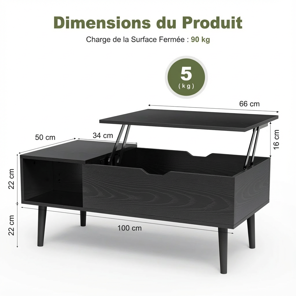 JHK Lift Top Coffee Tables For Living Room 39.37"x19.7" Desk Tea Wood Dining Tables Adjustable Storage Shelf Easy Lift Or Lower