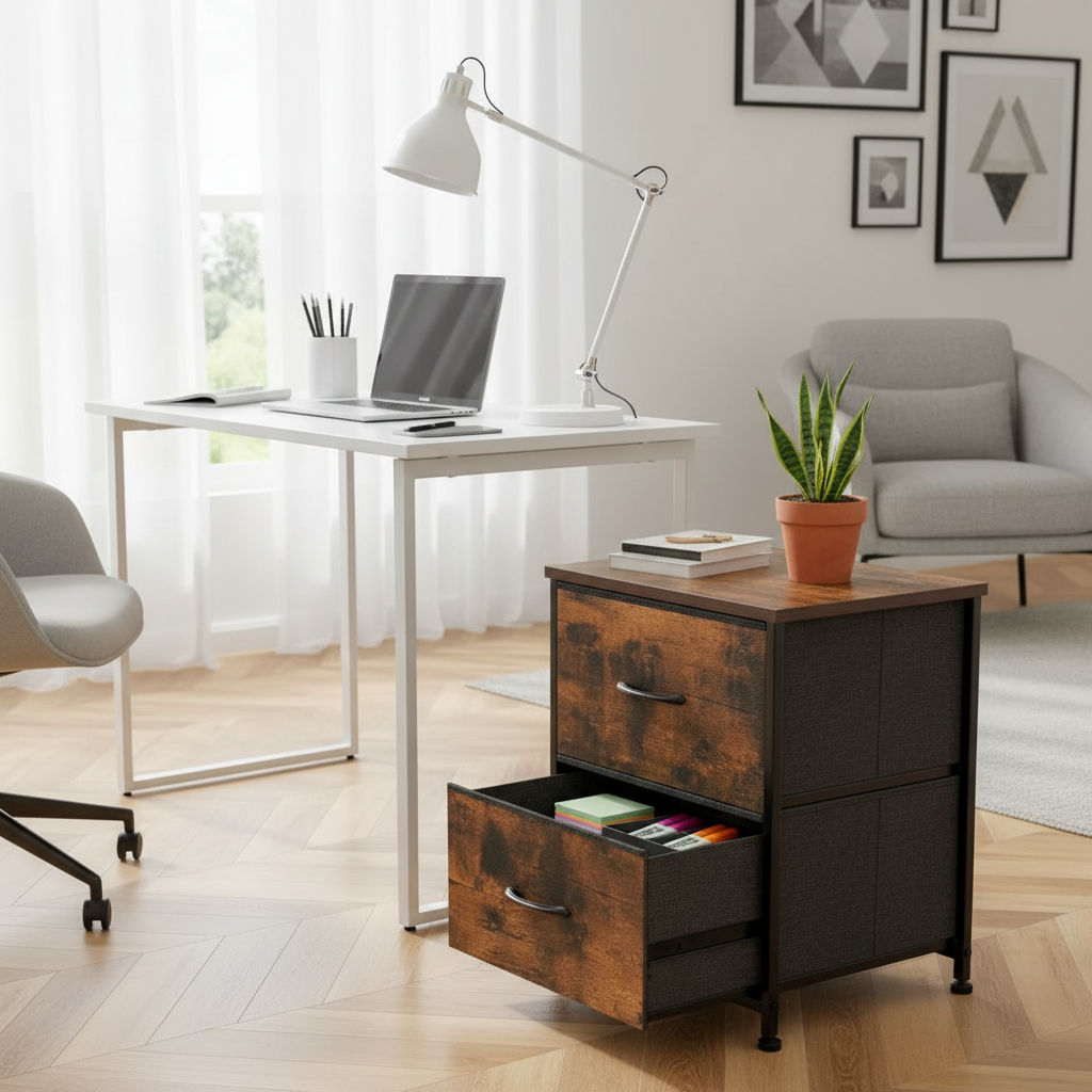 JHK Nightstand Bedside Coffee Sofa Tea Table Storage Closet Chest Clothes Display For Bedroom 2 Fabric Drawers Cabinet Furniture